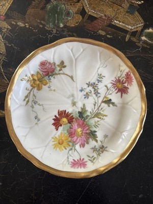 Antiker Royal Worcester Porzellan Teller Rouge Elfenbein handbemalt Blumen