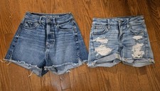 American Eagle Women's Distressed Denim Blue Jean Cutoff Shorts, Sz 0, Lot of 2