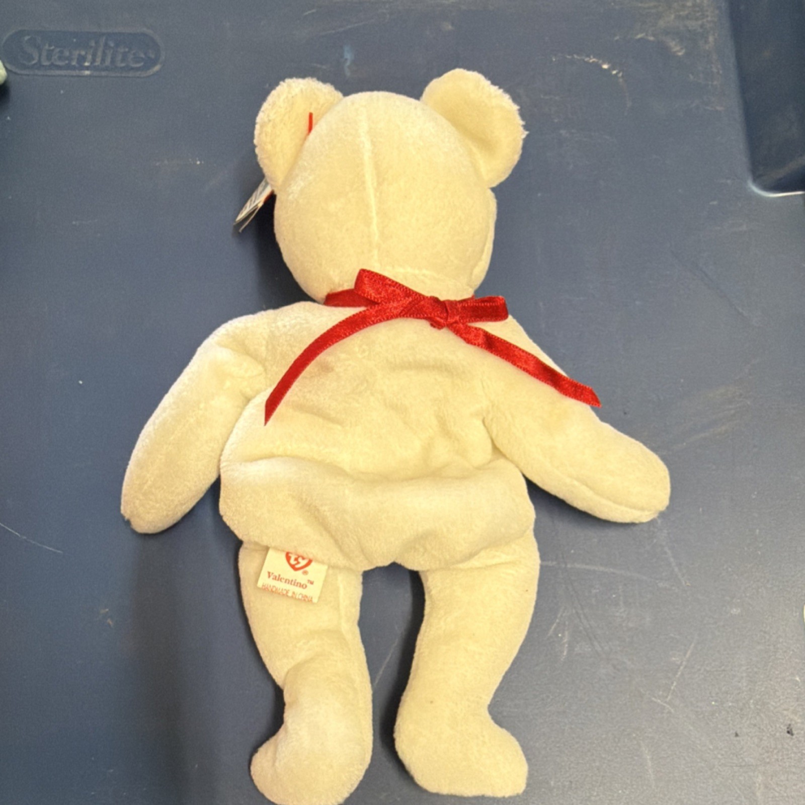 Ty Valentino Beanie Baby Bear 1994 with Heart and Red Ribbon thumbnail 2