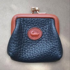 Dooney Bourke Leather Kiss Lock Coin Purse Navy Brown Duck Logo Wallet