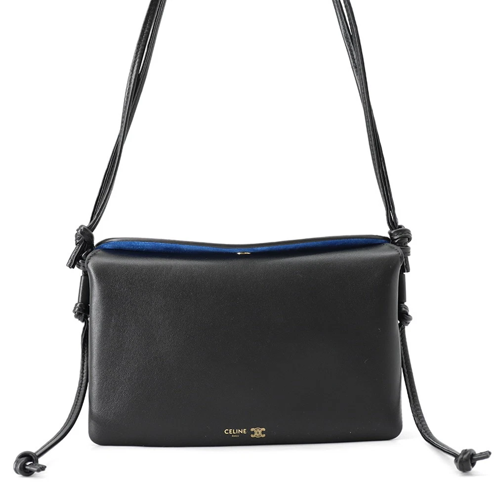Celine — CELINE Trio Flap Shoulder Bag Leather Black 10P862O86