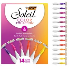 BIC Soleil Smooth Colors Women's Disposable Razors, With 3 Blades, 14 Count