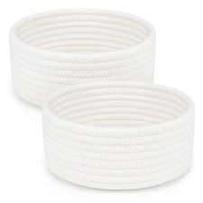 2 Pack Small Cotton Rope Woven Baskets Decorative Boho Storage Bin White 7 inch