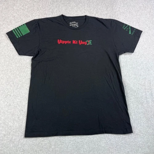 Grunt Style T Shirt Womens Large Black Relaxed Fit Yippie Ki Yay Christmas Gun