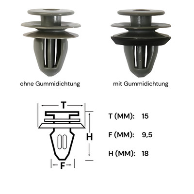 10x Verkleidung Abdeckung Clips Befestigung Klips Halter Panel  9,5mm grau