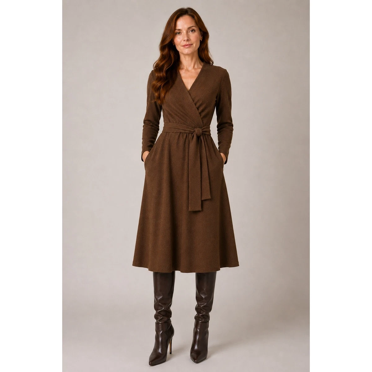 brown woolen dress for women Wool Dresses for sale Size:74 35) Waist x-styleCode:FM-11196 Dame One Shoulder Feather