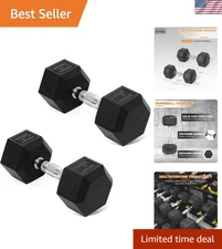 Durable Hex Shape Dumbbells - Rubber Coated, 20 lbs Pairs for All Fitness Levels