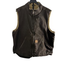 VTG Carhartt Mens Sandstone Duck Sherpa Lined Mock Neck Vest Brown XL V26 BRN