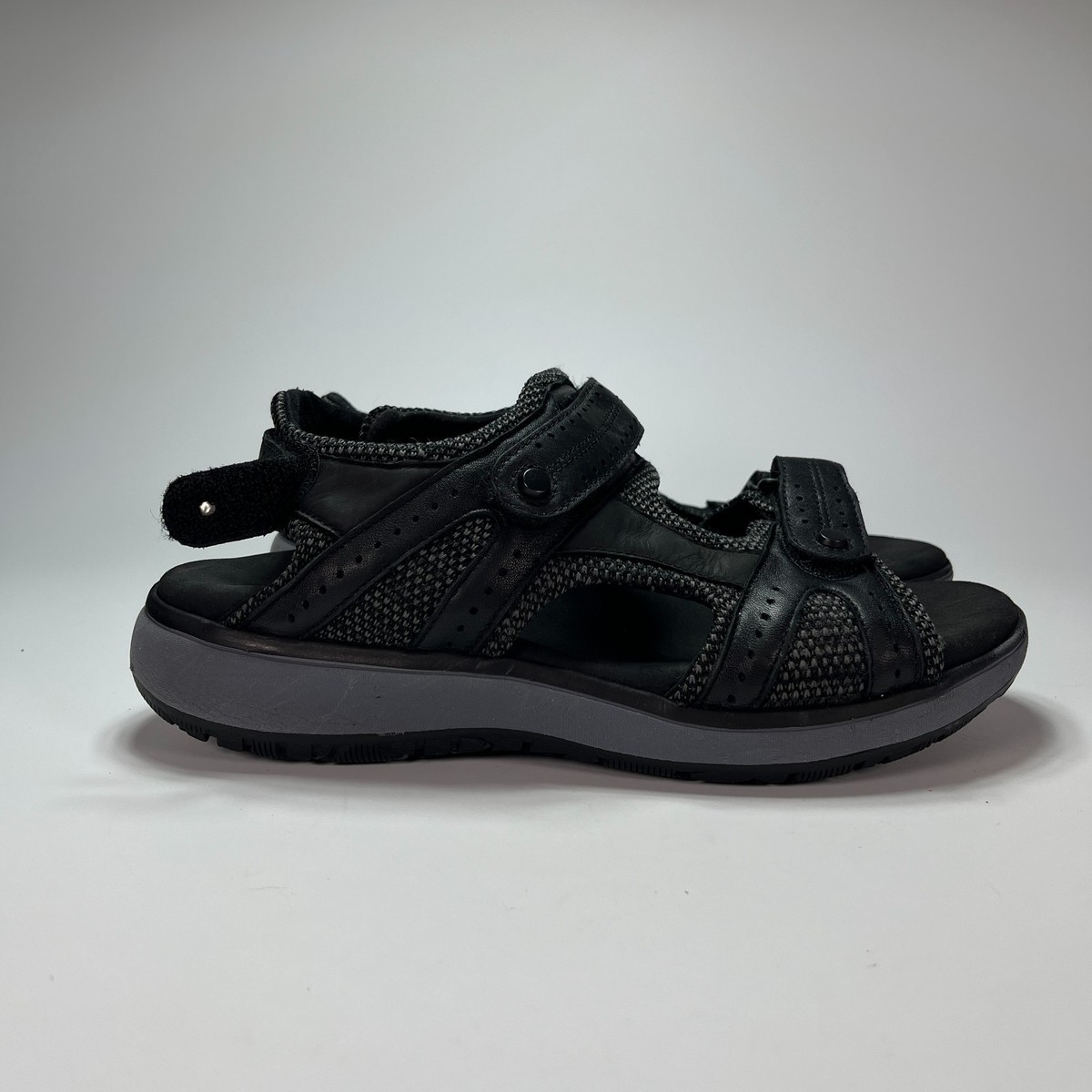 SAS Maverick Black Leather Sport Sandals Wide Adjustable Trail