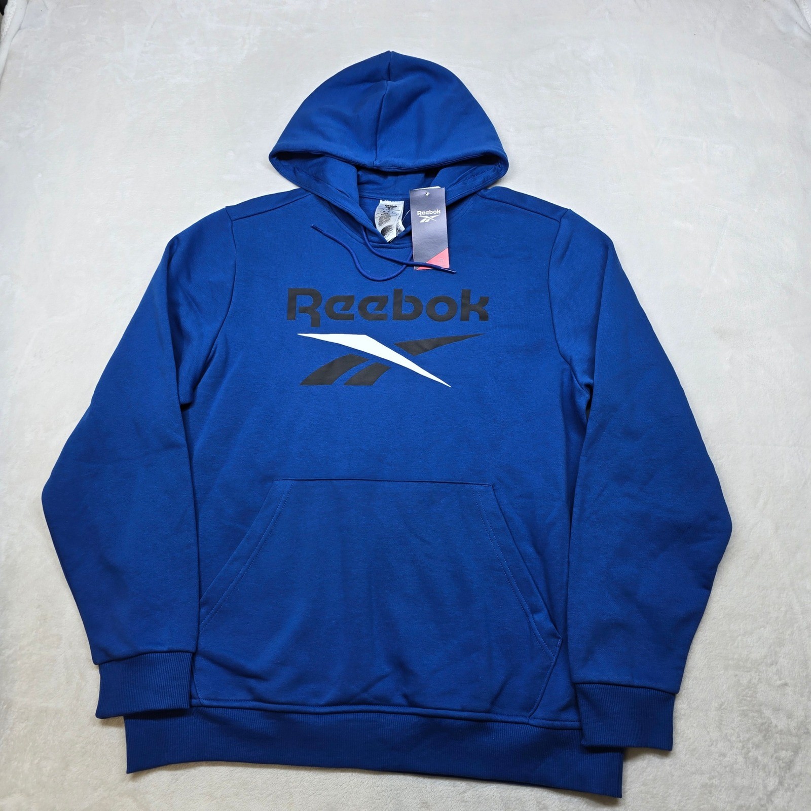 Reebok Fleece Hoodie Mens Large Blue Training Sweatshirt Identity Big Logo NEW thumbnail 2