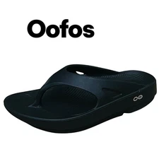 Oofos Oolala Recovery Sandals Womens Size US 6 Luxe Shiny Flip Flop Thong Black