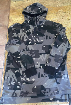 MENS TIMBERLAND TREE CAMO HOODIE PULLOVER 1/4 ZIP BLACK GREY SIZE