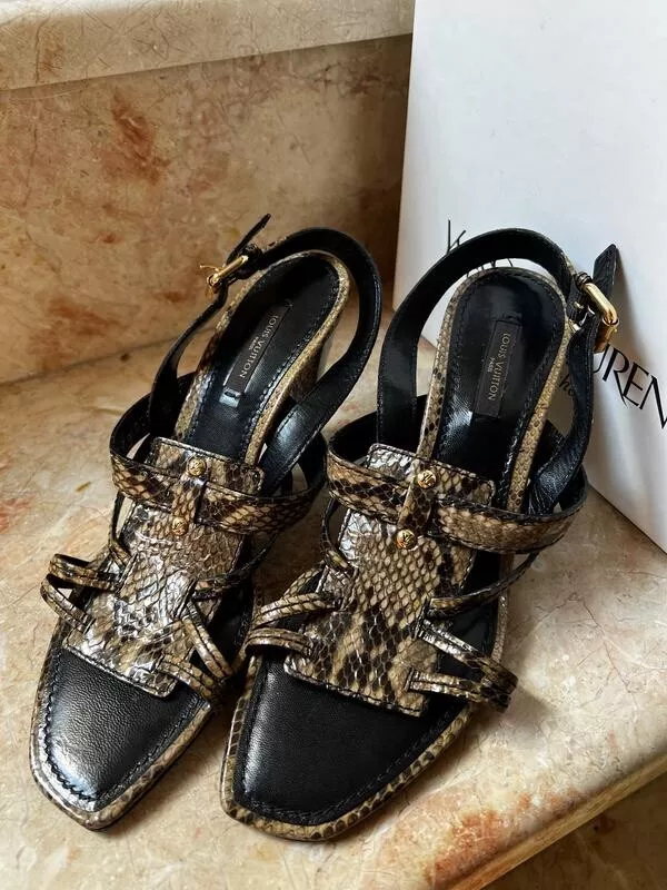 Authentic Louis Vuitton Python Snakeskin Sandals Heels Shoes 37 37.5 US6