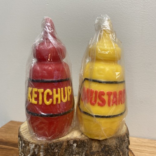 NEW Ketchup Jar Mustard Jar Wax Novelty  Candles Set of 2 by Amscan Inc. - Picture 1 of 8