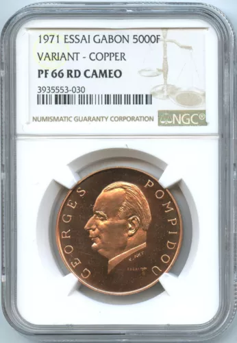 Gabon 5000 Francs ESSAI 1971 Georges POMPIDOU KM E5 NGC PF 66 RD Cameo