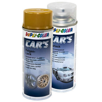 Dupli Color Felgenlack Lack Spray 385902 Gold 400 ml + Klarlack 385858 400 ml