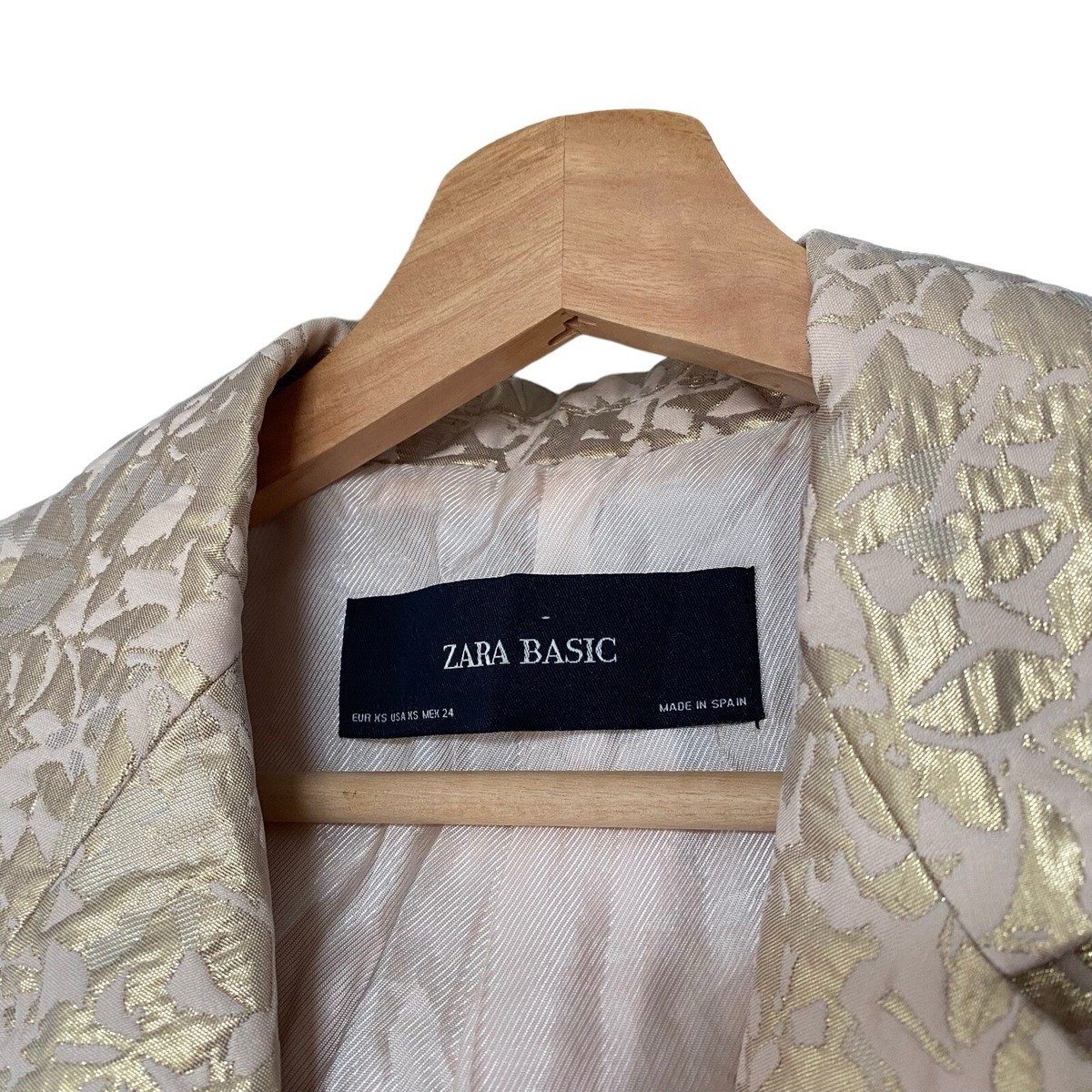 Zara Champagne Gold Blush Oversized Metallic Jacquard Blazer