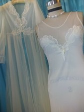 Vtg 70s 40s Style Deena Nylon Peignoir Nightgown Dressing Robe Bridal Set S RARE