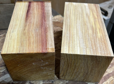 TWO STUNNING KILN DRIED CANARYWOOD TURNING BLANKS LATHE WOOD LUMBER 4'' X 4'' X 8''