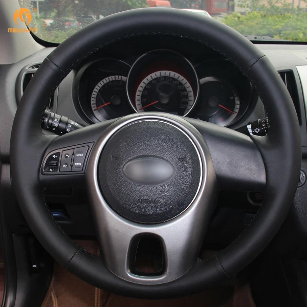 DIY Black Leather Steering Wheel Cover for Kia Forte Soul Rio 2009-2011 #0710 - Image 2 of 4