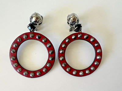 MIU MIU Vintage Studded Clip-on Earrings, Red