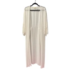 Vintage Onema Robe Kimono Style With Lace Sleeves Sz XL White Polyester Nylon &
