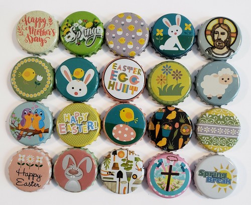 100 Easter Beer Bottle Caps Decoration (Crimped, Used) Spring Decoration Rabbit - Picture 2 of 5