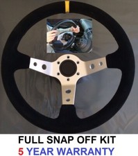 SUEDE SNAP OFF STEERING WHEEL & BOSS KIT FIT LAND ROVER DEFENDER 48 SPLINE SILVE
