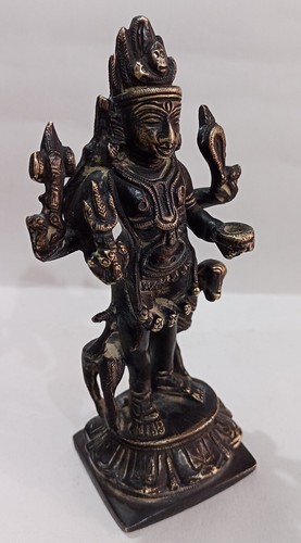 Antique Brass Kal Bhairav Statue Lord Kaal Bhairava 5.5" Bhairav Nath With Dog - Picture 2 of 5