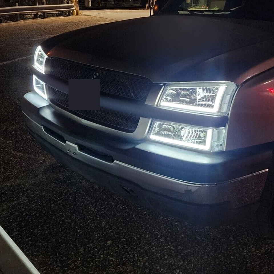 Faros cromados para Chevy Silverado 1500 2500 3500 2003-2006 con par LED DRL Foto 4 de 4