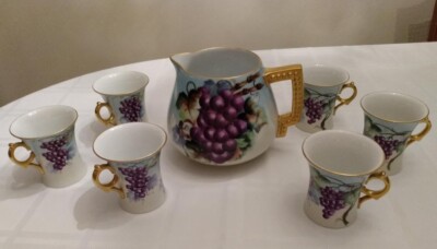 1904 LIMOGES PITCHER and  MUGS GRAPES
