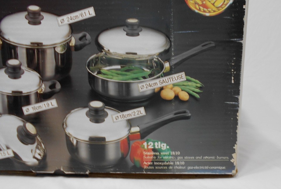 AMC Shuman Germany 18/10 Stainless 24 K NOS pots and pans cookware 12