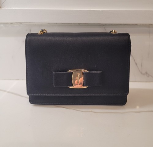 Salvetore Ferragamo black satin ginny bag