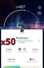 50x Murkrow Pokemon Bundle !! Good Chance of Lucky and Good IVs !! Go