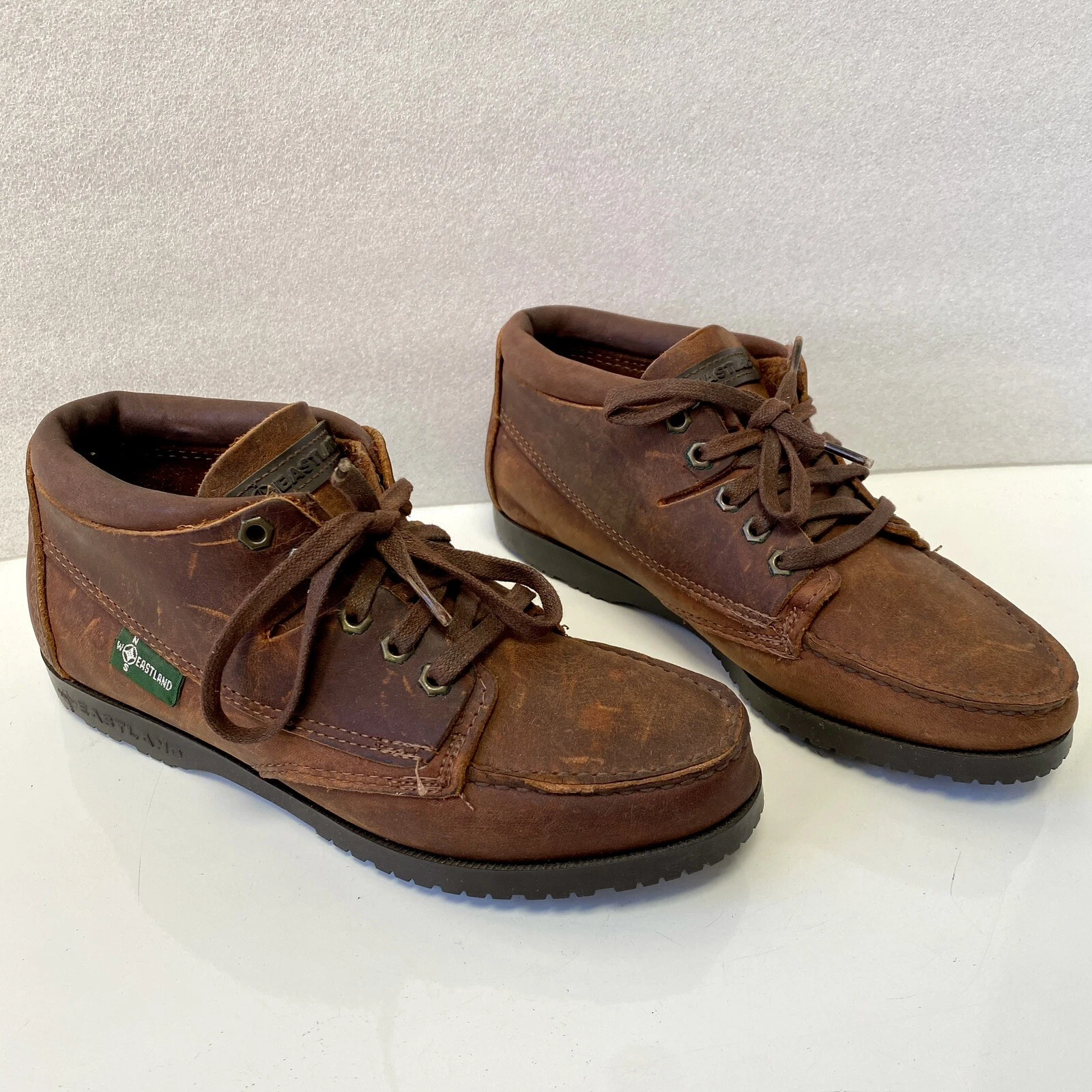 Eastland VTG Brown Leather Moc Toe Chukka Hiking Boots Women's US 6.5W USA Made
