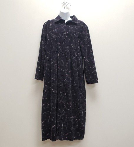 Vintage Talbots Damen Cord Midikleid Größe 16 Knopfleiste Blumenmuster Cottagecore