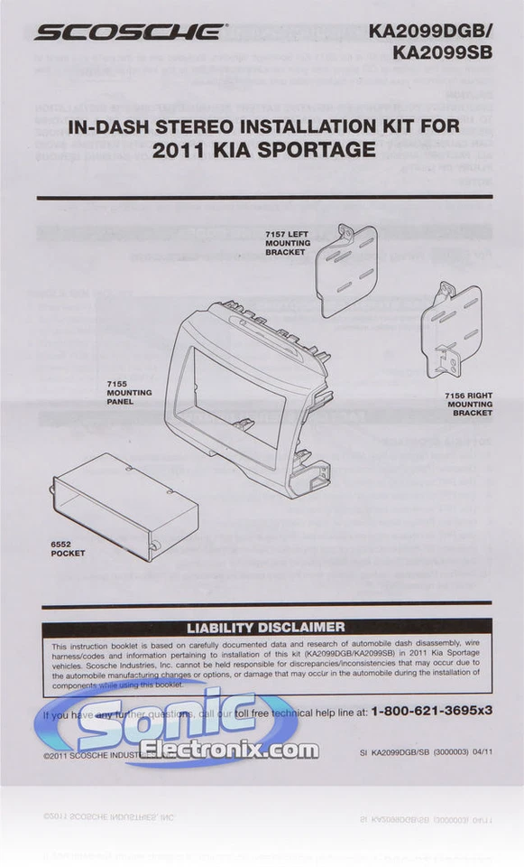 Kit de instalación de tablero DIN simple/doble Scosche KA2099DGB para Kia Sportage 2011-15 Foto 3 de 4