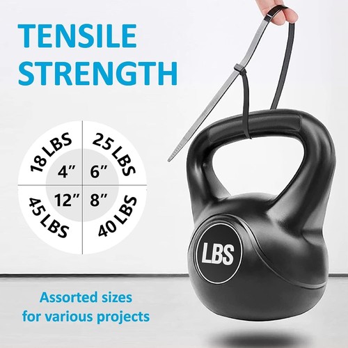 Reißverschluss Kabelbinder verschiedene Größen (4”+6”+8”+12”) strapazierfähiges Nylon schwarz UV-beständig - Bild 2 von 7