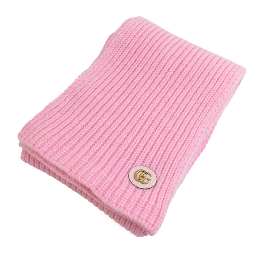 Authentique foulard silencieux GUCCI GG Marmont rose laine/cachemire/or   e59980n