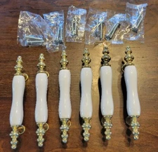 Lot Of 6 Ceramic Insert Flare Foot Pull  Brass - 3"  Preowned