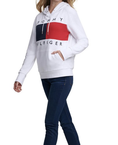 New tommy hilfiger Colorblock Logo Hooded Sweatshir top bright white navy red - 第 3/3 張圖片