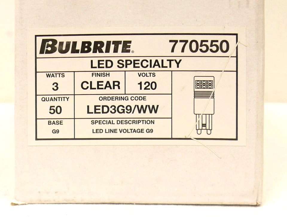 Box of 50 Bulbrite LED3G9/WW 3 Watt LED T4 G9 Bulbs 120V 20W Halogen Equivalent - Image 2 of 4