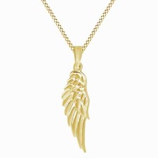 Single Angel Wing Beautiful Pendant Necklace 14K Yellow Gold Plated Silver