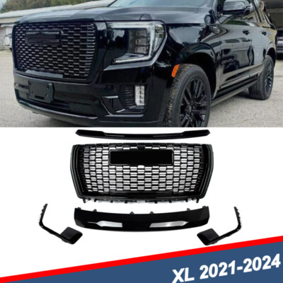 For 2021-24 GMC Yukon/XL Denali Gloss Black Front Grille Hood Trim Molding 5PCS