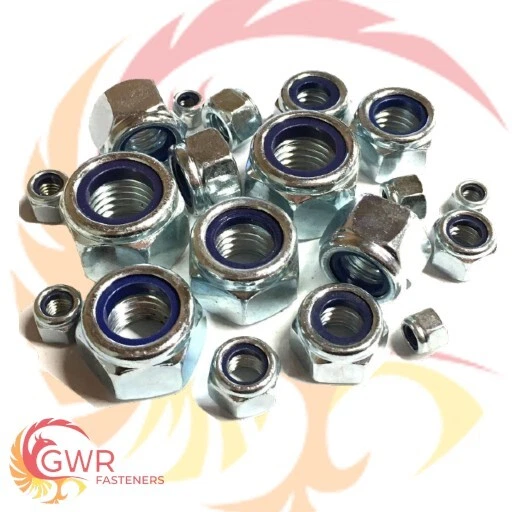 GWR FASTENERS M12 X 1.25MM 1.5MM FINE PITCH NYLOC NUTS NYLON INSERT LOCK NUT BZP ZINC PLATED