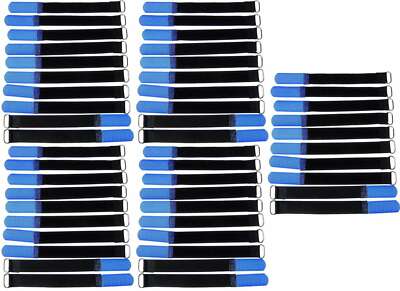 50 x Cable Hook and Loop 16cm x 16mm Blue Hook and Loop Hook and Loop Cable Ties Tape with Eyelet