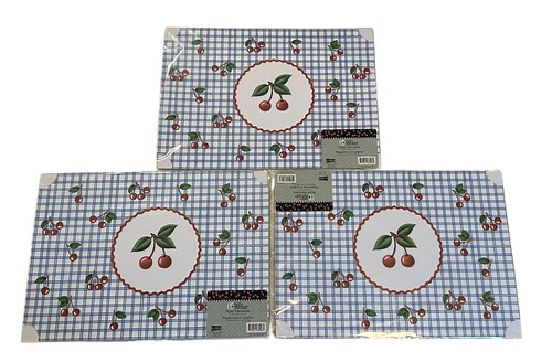 Mary Engelbreit Paper Placemats - Red Cherries Blue Checkered - Lot of 3 - NEW - Picture 1 of 2
