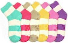 6pairs Women's Striped Fuzzy Cozy Plush Soft Non Skid Slipper Socks Warm Winter