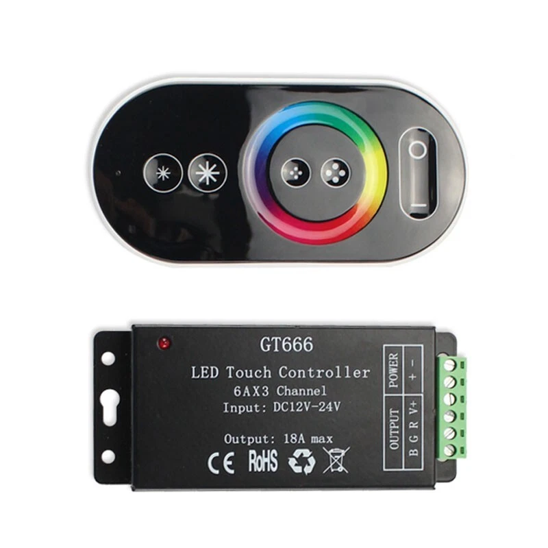 GT666 RGB LED LED Strip Controller wireless RF Touch Remote DC 12V 24V 18A 3 cha - Image 2 of 4