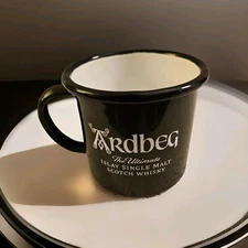 ARDBEG Scotch Whiskey Black Enamel Tin Cup Islay Single Malt Scotch Metal Tin